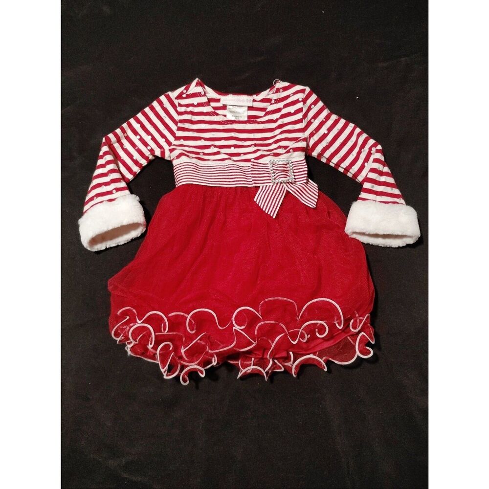 Bonnie 18M Baby Red & White Striped Christmas Holiday Tulle Dress